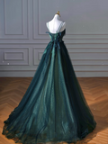 Ball Gown Strapless Green Tulle Long Evening Gowns Prom Dresses SD1830