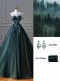 Ball Gown Strapless Green Tulle Long Evening Gowns Prom Dresses SD1830