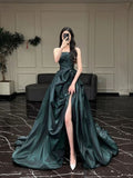 Ball Gown Strapless Dark Green Satin Long Evening Gowns Prom Dresses SD1831