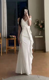 Mermaid Strapless White Satin Long Evening Gowns Prom Dresses SD1834