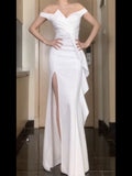 Mermaid Strapless White Satin Long Evening Gowns Prom Dresses SD1834
