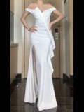 Mermaid Strapless White Satin Long Evening Gowns Prom Dresses SD1834