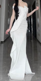 Mermaid Strapless White Satin Long Evening Gowns Prom Dresses SD1834