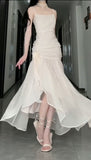 Mermaid Straps Ivory Chiffon Long Evening Gowns Prom Dresses SD1835