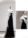 Sheath Strapless Black Satin Long Evening Gowns Prom Dresses SD1836
