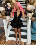 A Line Burgundy Mini Dresses Sequin Homecoming Dress 16th Birthday Dresses SD1837