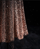 A line Spaghetti Straps Sequin Brown Long Evening Dress Prom Dresses SD1839