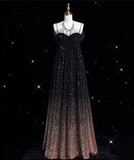 A line Spaghetti Straps Sequin Brown Long Evening Dress Prom Dresses SD1839