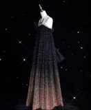 A line Spaghetti Straps Sequin Brown Long Evening Dress Prom Dresses SD1839