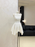A line Spaghetti Straps Ruffled White Women's Short Vacation Dresses SD183