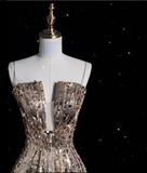 A line Spaghetti Straps Sequin Long Evening Dress Prom Dresses SD1850