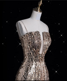 A line Spaghetti Straps Sequin Long Evening Dress Prom Dresses SD1850