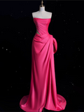 Mermaid Strapless Pink Satin Party Dress Long Prom Dress Evening Dresses SD1852
