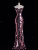 Mermaid Strapless Sequin Party Dress Long Prom Dress Evening Dresses SD1854