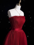 A Line Strapless Burgundy Party Dress Long Prom Dress Evening Dresses SD1856