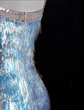 Mermaid Straps Sequin Blue Party Dress Long Prom Dress Evening Dresses With Tassel SD1857