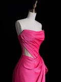 Mermaid Strapless Pink Satin Party Dress Long Prom Dress Evening Dresses SD1852