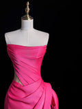 Mermaid Strapless Pink Satin Party Dress Long Prom Dress Evening Dresses SD1852