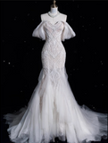 Mermaid Off The Shoulder White Lace Long Wedding Dresses Brides Dress SD1860