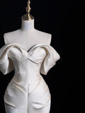 Mermaid Off The Shoulder Ivory Satin Long Wedding Dresses Brides Dress SD1861