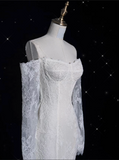 Sheath Off The Shoulder White Lace Long Wedding Dresses Brides Dress SD1863