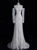 Sheath Off The Shoulder White Lace Long Wedding Dresses Brides Dress SD1863