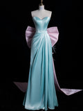 A Line Sweetheart Blue Satin Party Dress Long Prom Dress Evening Dresses SD1853