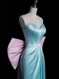 A Line Sweetheart Blue Satin Party Dress Long Prom Dress Evening Dresses SD1853