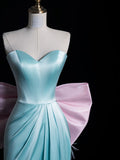 A Line Sweetheart Blue Satin Party Dress Long Prom Dress Evening Dresses SD1853