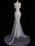 Mermaid Off The Shoulder White Lace Sequin Long Wedding Dresses Brides Dress SD1867