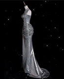 Mermaid Strapless Sequin Silver Evening Gowns Long Prom Dresses SD1868