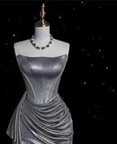 Mermaid Strapless Sequin Silver Evening Gowns Long Prom Dresses SD1868