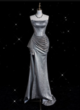 Mermaid Strapless Sequin Silver Evening Gowns Long Prom Dresses SD1868