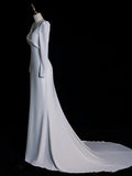 Mermaid V Neckline Long Sleeves White Satin Wedding Dresses Brides Dress SD1870