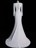 Mermaid V Neckline Long Sleeves White Satin Wedding Dresses Brides Dress SD1870