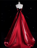 Ball Gown Strapless Red Satin Evening Gowns Long Prom Dresses SD1871