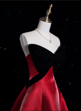 Ball Gown Strapless Red Satin Evening Gowns Long Prom Dresses SD1871