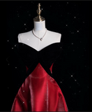 Ball Gown Strapless Red Satin Evening Gowns Long Prom Dresses SD1871