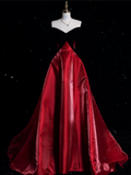 Ball Gown Strapless Red Satin Evening Gowns Long Prom Dresses SD1871