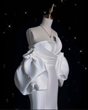 Mermaid Strapless Short Sleeves White Satin Wedding Dresses Brides Dress SD1872 HZ0628