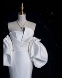 Mermaid Strapless Short Sleeves White Satin Wedding Dresses Brides Dress SD1872 HZ0628