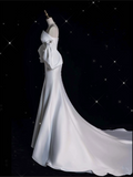 Mermaid Strapless Short Sleeves White Satin Wedding Dresses Brides Dress SD1872
