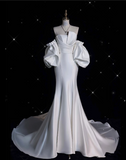 Mermaid Strapless Short Sleeves White Satin Wedding Dresses Brides Dress SD1872