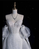 Mermaid Sweetheart Long Sleeves White Lace Wedding Dresses Brides Dress SD1873