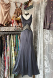 Fashion Mermaid Straps Floor Length Gray Satin Evening Dress Prom Dresses SD1877