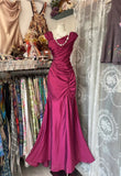 Fashion Mermaid Floor Length Hot Pink Satin Evening Dress Prom Dresses SD1879