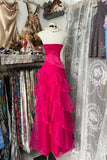 Fashion Mermaid Strapless Hot Pink Floor Length Evening Dress Prom Dresses SD1887