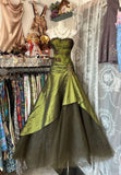 Fashion Mermaid Strapless Olive Green Floor Length Evening Dress Prom Dresses SD1888