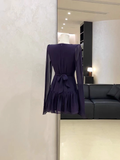 A line V Neckline Ruffled Grape Short Long Sleeve Women Dresses SD188