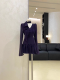 A line V Neckline Ruffled Grape Short Long Sleeve Women Dresses SD188